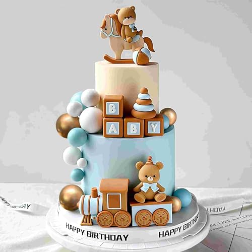 Roaring Good Time Teddybär Kuchen Dekoration Teddybär Tortendeko Taufe Junge Tortendekoration Junge 1 Jahr Blau Tortendeko für Hochzeit Babyshower Geburtstag Party