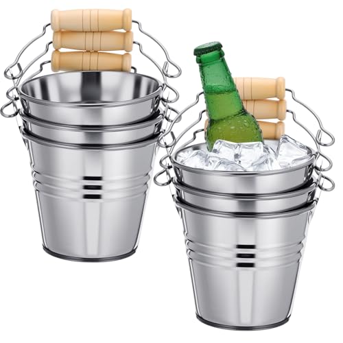 Zopeal 6 Pcs Large Metal Bucket Beer Bucket Galvanized Steel Pail with Handle for Gifts Basket Ice Candy Party (3.5 x 3 x 2.3 Inch,Silver)