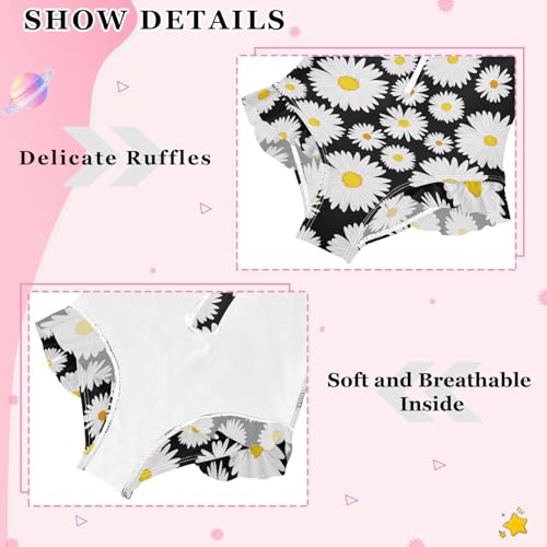 Girls One Piece Swimsuits Long Sleeve Swimsuit Zipper Bathing Suits White Flowers Daisies on Black4