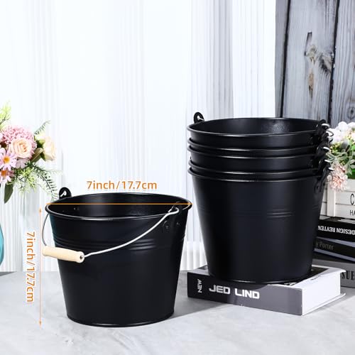 Zopeal 6 Pcs Large Metal Bucket Beer Bucket Galvanized Steel Pail with Handle for Gifts Basket Ice Candy Party(9 x 7 x 7 Inch,Black) by Zopeal - Image 5