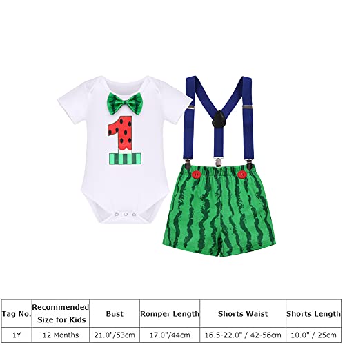 Watermelon 1St Birthday Outfit Boy Baby Cake Smash One In A Melon Gentleman Bowtie Romper Suspenders Toddler Bloomers Shorts First Watermelon Birthday Party Supply For Photo Shoot Clothes 1 Year #TOP6