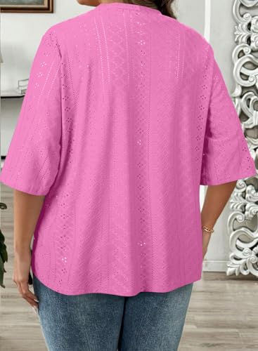 Image of Eytino Plus Size Cardigan for Women Half Sleeve Knitted Jacquard Summer Kimono Cover up Tops(1X-5X)