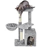 Topeakmart Cat Tree Tower for Indoor Cats, 34.5in Cat Activity Center with Condo & Scratching Post, Cat Climbing Tower Play House w/Large Perch, Platform, Basket for Kitten, Light Gray