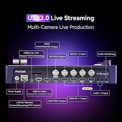 Image of Tenveo 4K60FPS HDMI Video Switcher Mixer, 4*SDI & 4*HDMI Input, 5CH Live Streaming Switcher, 5.5'' FHD Screen, 1080P60FPS Output, USB Video Recording, Support PTZ Camera and Controller, NDI Included