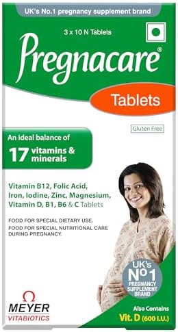 Pregnacare Multivitamin tablets for women with 17 vitamins, Iron, Vitamin B12, Folic acid for healthy & nutritional care during pregnancy | Gluten free vegetarian multivitamin tablets