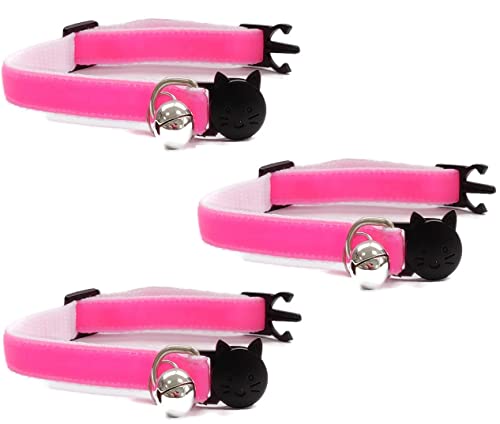 Velvet Cat Collars with Bell. Safe Breakaway Quick Release Buckle. Available in Cat & Kitten Size (Pack of 3) (Cat Collar (20cm
