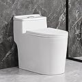 SouNor SN1080 One Piece Toilet 3-in Dual Flush 1.1/1.6 GPF Chair Right Seat Height Comfort Elongated U Shaped Bowl Soft Close UF Seat,White 12" Rough in