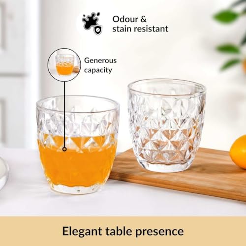 Image of Nestasia Transparent Small Juice Glasses Set of 6 (260 ml Each) - 100% Food Safe & Dishwasher Safe Diamond Textured Tumblers - Ideal for Water, Tea, Coffee & Refreshments - Perfect for Gifting
