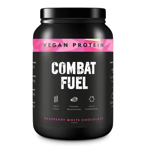 Combat Fuel Premium Vegan Protein Shake Powder | 100% Military Safe | Vegan Protein Blend | Pea Protein | SOYA Protein | Low in Carbohydrates | 33 Servings per 1 kg Tub (Raspberry White Chocolate)
