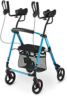 OasisSpace Alumium Upright Walker,Traditional Upright Walker with Seat for Elderly, Armrest Rollator Walker with Padded Armrest and Seat,  Forearm Rollator Walker Stand Up Rolling Walker