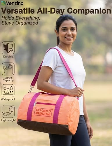 Image of Venzina Unisex Large Capacity Gym and Travel Backpack, Multi-Compartment Sports Duffle Bag with Organized Storage, Multi-Way Carry Yoga Crossbody Bag for Fitness, Workout, Hiking, Daily Use- Pink