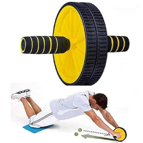Image of Instafit AB Roller Wheel for Men and Women for Abdominal Exercise Core Workouts with Knee Mat (Multicolor) (Yellow)