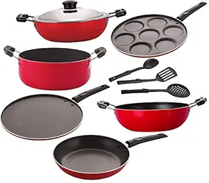 NIRLON Non-Stick Odor Free 3 Layer Coating Aluminium Cookware Combo Set 9- Piece [26_KD13_DKDB_TP_UP_Cass20_ST12_3SPN]