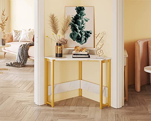 Odk Corner Desk Space Saving Small Desk With Sturdy Steel Frame, Computer Desk With Monitor Stand For Small Space, Easy Assembly Triangle Vanity Desk With Durable Wooden Desktop (Marble) #TOP7