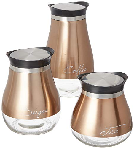 Le Regalo 3 Piece, Coffee, Tea and Sugar Storage Jar Set, 3, Copper