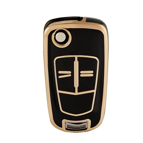 Coque de clé Opel et Vauxhall en TPU noir et or avec porte-clés élégant