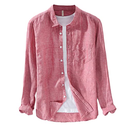 Onsoyours Camicia Uomo Camicie di Lino a Maniche Lunghe Camicie
