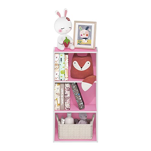 Image of Furinno Luder 3-Tier Open Shelf Bookcase, Pink /White
