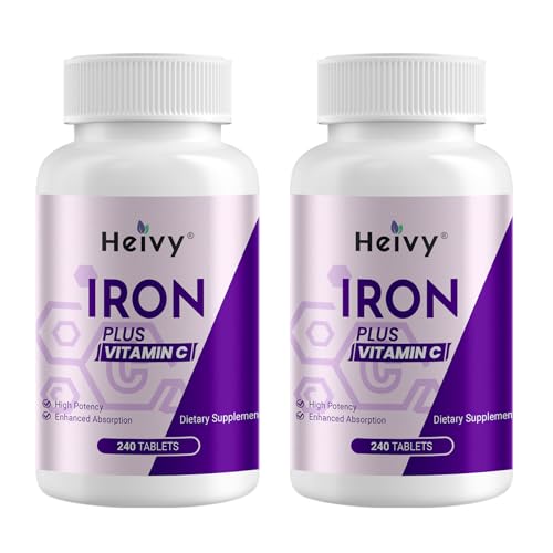 Image of Heivy Ferrous Sulfate 325mg (Iron 65mg), High Potency Iron Supplement for Women and Men, Iron Pills with Vitamin C, Non-GMO - 240 Tablets (2 Pack) Made in USA
