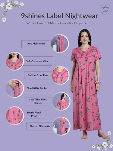 Image of 9shines Label Premium Alpine Maxi Designer Nighty | Floral Print Maxi for Women | Night wear for Women | | Full Length Night Gown for Women | Night Dress for Women Stylish (2467)