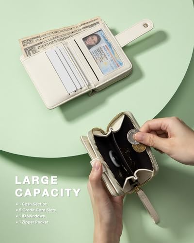 Women's Wallet Slim Leather Bifold Card Wallet for Women Small Compact Women's Purse Credit Card Holder with ID Window, Coins Zipper Pocket and Lanyard2