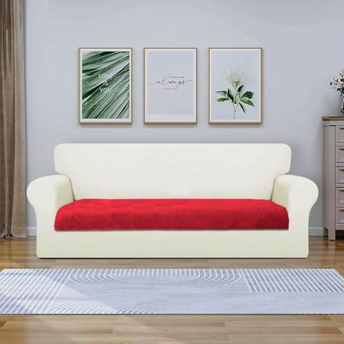 Image of Luxe Home Premium Rabbit Fur Sofa Cover 3 Seater Ultra-Soft Washable Anti-Slip Slipcover for Sofa (Maroon, 68x183 cm)
