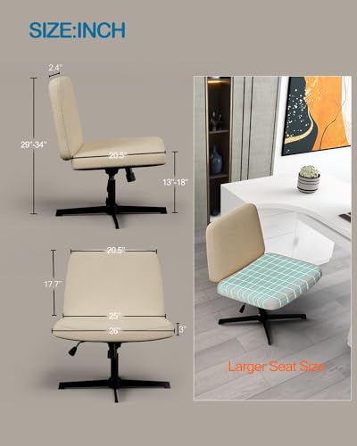 Armless Criss Cross Chair Comfy Office Chair Home Office Desk Chair Computer Chair Vanity Chair for Bedroom, Makeup Room, Living Room Chairs (Normal Large Seat, Ivory)