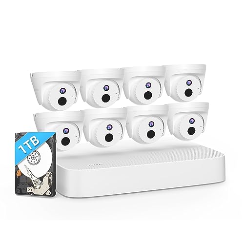 Tenda Sistema de cámara de seguridad PoE de 4 MP, sistema de cámara de seguridad NVR 4K para el hogar con 8 cámaras IP PoE de torreta con cable de 1 TB HDD, H.265, visión nocturna, captación de audio,