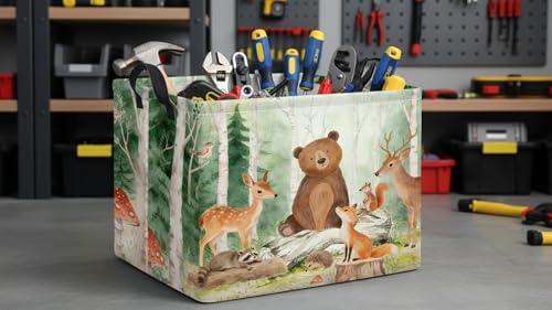Image of CLOCOR Rectangular Storage Bin,Waterproof Storage Bin,Gift Basket(Forest Animals)