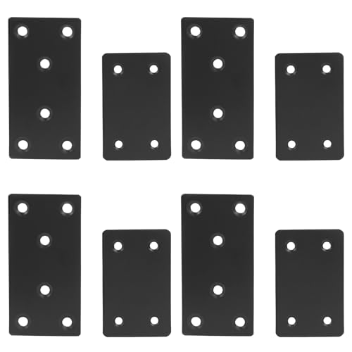 Bonsicoky 8 Pcs Flat Straight Brace Brackets, Black, 3.15"x1.5" + 2.4"x1.5"