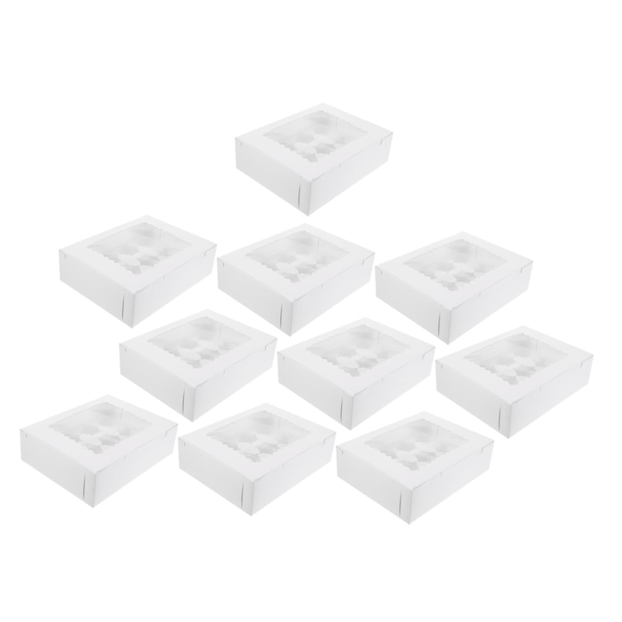 KICHOUSE 10Pcs Muffin Cake Wrapping Box with Window Paper Bakery Box for Cupcakes Mousse Desserts with Compartment Design for Parties Events