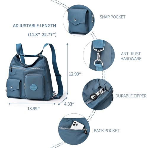 Image of Hobo Purse for Women, Nylon Crossbody Shoulder Handbag Convertible Backpack | Waterproof fabric, built-in anti-theft RFID pocket, multipurpose daily casual handbag