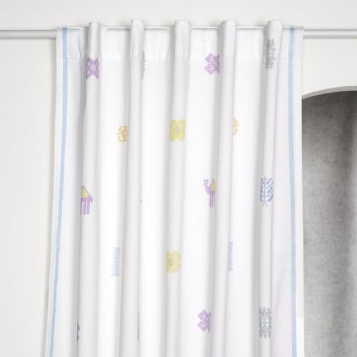 Image of Tranquebar Curtain Co. Window Curtains 5 Feet, 60-65% Room Darkening, Multicolor(White) Motif Print, Cotton Curtains for Window, BackTab Loops, Design Ozan (152 cm) - Set of 2