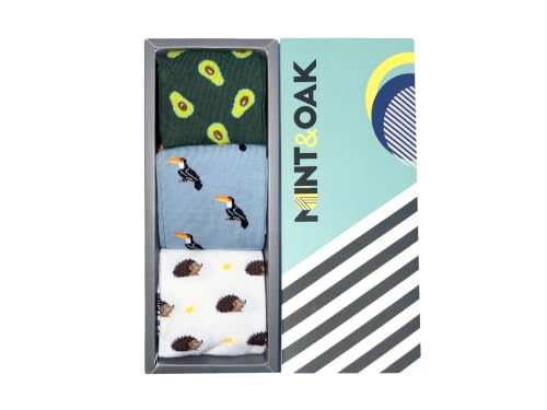 Image of Mint & Oak Long Socks For Men, Soft Cotton Calf Length Socks, Colorful Sock Gift For Men, Full Length & Odour Free, Funky Socks - Gift Box of 3