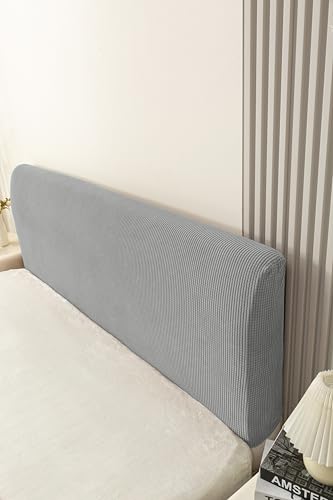 Image of HOMETHREADS Stretchable Lycra /Velvet Headboard Cover | Soft, Dust-Proof & Wrinkle-Resistant Bed Back Protector | Fits Leather, Wooden & Fabric Bedsides | for 5ft to 6.5ft Beds | (Light Grey, 150x65cm)