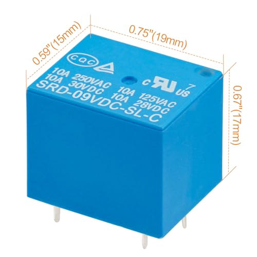image for Weasch 10 Pack PCB Power Relay SRD-09VDC-SL-C, DC 9V Coil, 10A 250VAC,