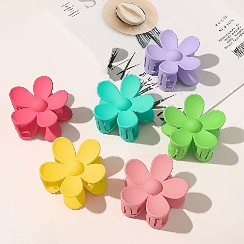WUBAYI Flower Hair Claw Clips, Nonslip Jumbo Jaw Clamp for Women and Girls with Medium Thick Hair, 6 Pcs (6 colors)