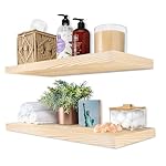 Sorbus Wood Floating Shelves for Wall - 24” Solid Wood Shelves for Bathroom Decor, Books, Bedroom & Living Room - Set of 2 Natural Wall Mounted Kitchen Shelves - Durable Solid Pine