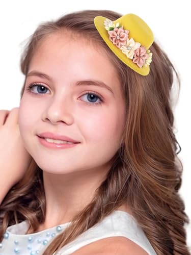 Bohend Mini Fascnator Hat Flower Hair Clip Girls Cute Tea Party Hats Women Accessory Yellow