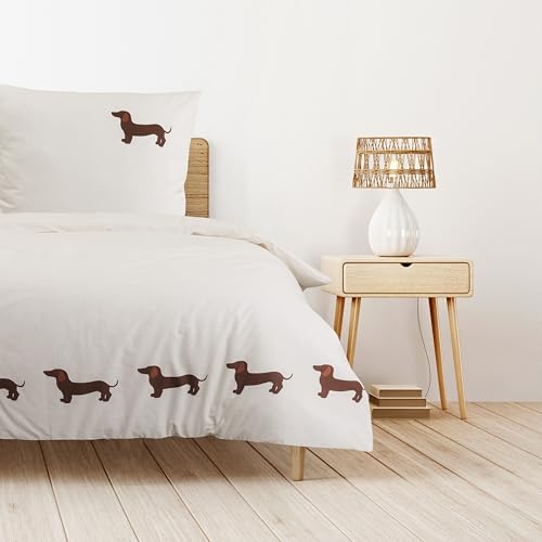 Trautesheim Bettwäsche Set mit Dackelmotiv (2-teilig) – Bettwäsche 135x200cm mit Kissenbezug 80x80cm – Bettbezug aus 100% nachhaltiger Baumwolle