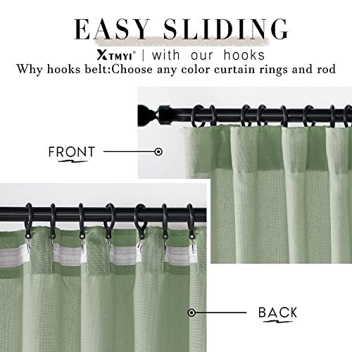 Image of XTMYI Sage Green Sheer Curtains 63 Inch Length for Living Room,Boho Rod Pocket Light Filtering Linen Semi Transparent Bedroom Curtains Drapes 63 Inches Long 2 Panels Set for Bathroom Window Kitchen
