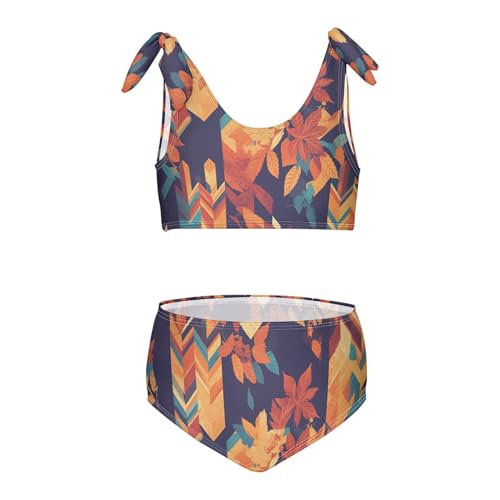 KLL Autumn Leaves Girl Two Piece Bikini Sets Quick-Dry Beach Swimwear Swimsuit