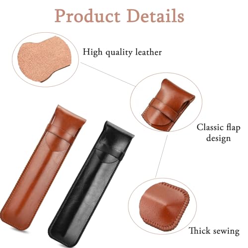 Zhenp Pack of 2 Genuine Leather Pencil Cases 15 x 4 cm / 5.9 x 1.57 Inches Fountain Pen Case for 1-3 Pens Protective Leather - Image 3