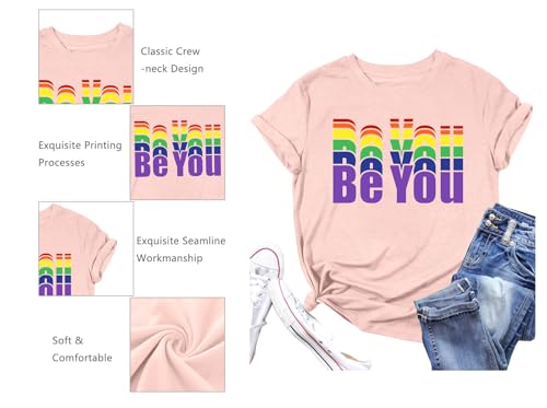 Rainbow Shirt Women Pride Shirt Rainbow Graphic Tees Shirts Letter Print Casual Short Sleeve Tops — view 5
