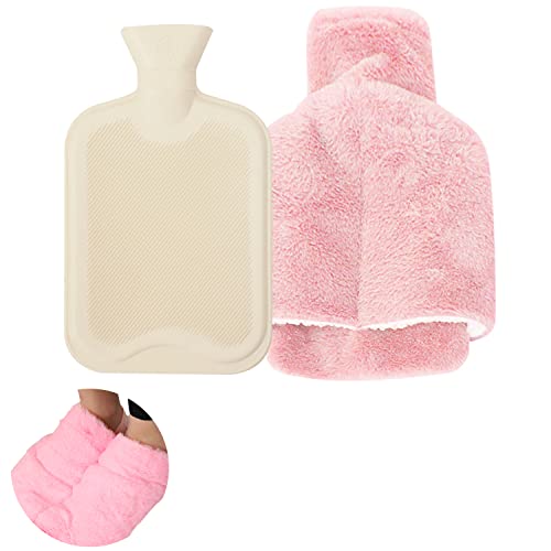 2L Calentador de pies de goma 2 en 1 con funda mullida calentador de pies botella de agua caliente bolsa de agua caliente bolsa de agua caliente muy suave grande para hombres y mujeres Cover