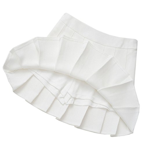 Hoerev Women Girls Short High Waist Pleated Skater Tennis Skirt, White, US 6
