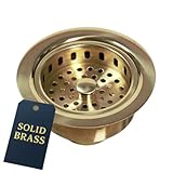 Nantucket Sinks Kitchen Sink Drain Kit – 3-1/2 Brass Sink Drain Assembly, Gold Color, Unlacquered for Patina, Solid, with Basket Strainer