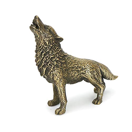 Estatua pequeña de lobo de bronce 5.7 x 1.7 x 5 pulgadas miniatura 5