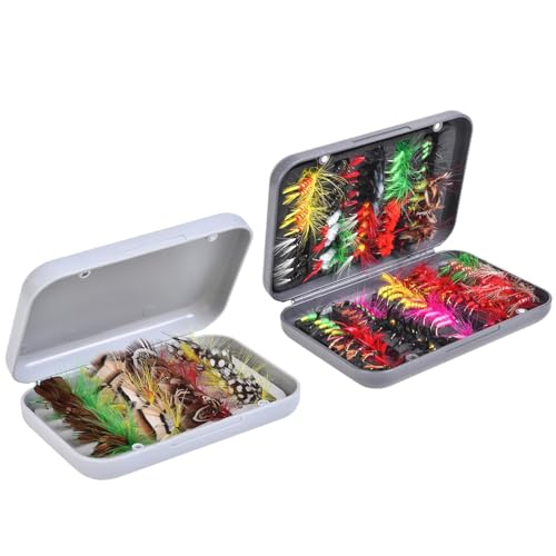 Mihauuke Angelfliegen-Set, Fliegenfischen auf Forelle | Handgebundene mehrfarbige Angelköder,Fliegenfischenzubehör für Süßwasserfische, Barsche, Plattfische, Lachse