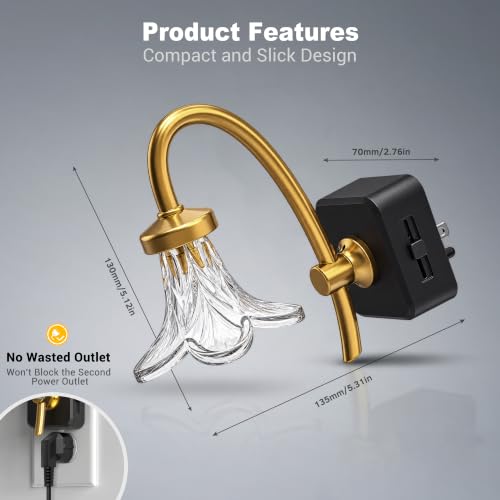 Image of JandCase Night Light, Night Lights Plug into Wall, Glass Flower Nightlight